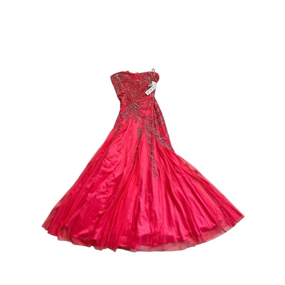 Scala #A13013  Polyester Bodice Hot Pink Beaded Sequin Dress Sz 12 (Strap‎ Flaw) - Picture 1 of 6
